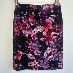 Ann Taylor Black Floral Pencil Skirt with Red and Purple Accents